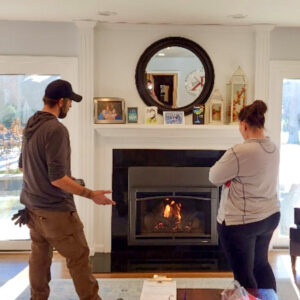Fireplace mantel installation in Clarkston, MI.