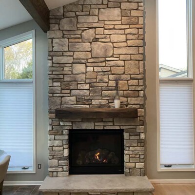new stone fireplace