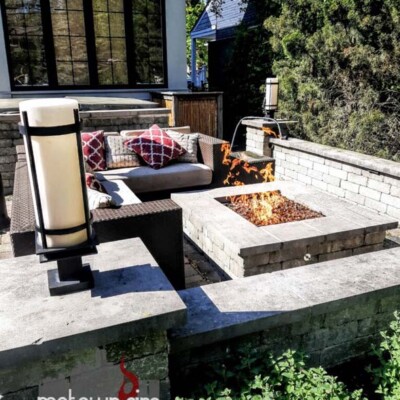 cozy square fire pit sitting area