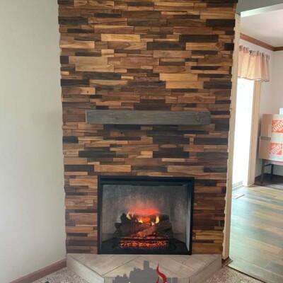 corner wooden fireplace