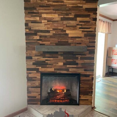 corner wooden fireplace